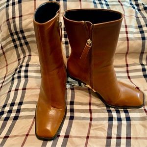 Upscale Zara Fancy Brown Leather Heels Ankle Boots. Sz 37 Gently used!